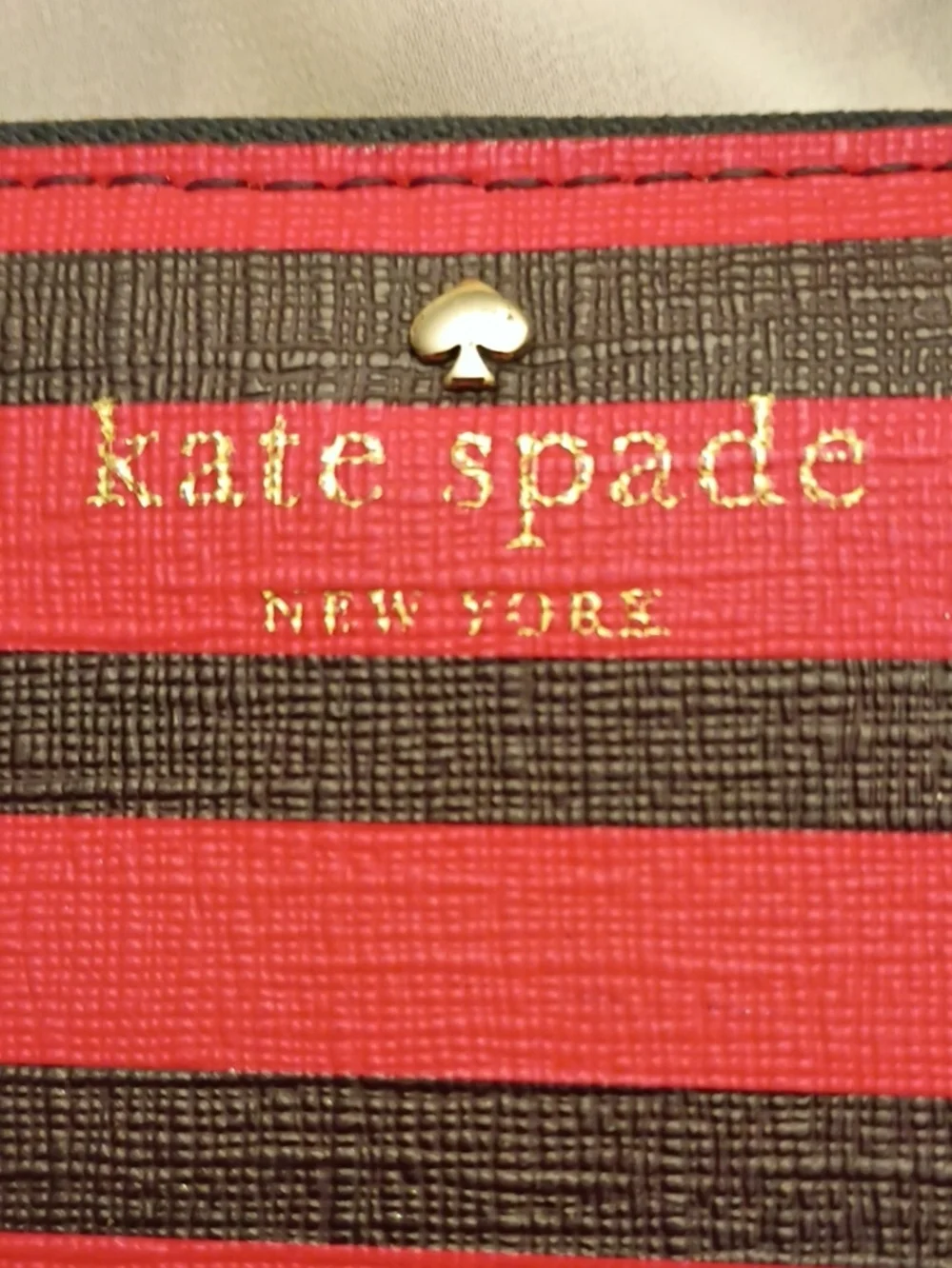 kate spade Red and Black Striped Zip Wallet with Gold Logo